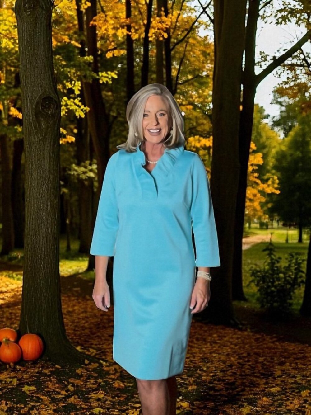 Gretchen Scott Ruffle Neck Dress - Turquoise